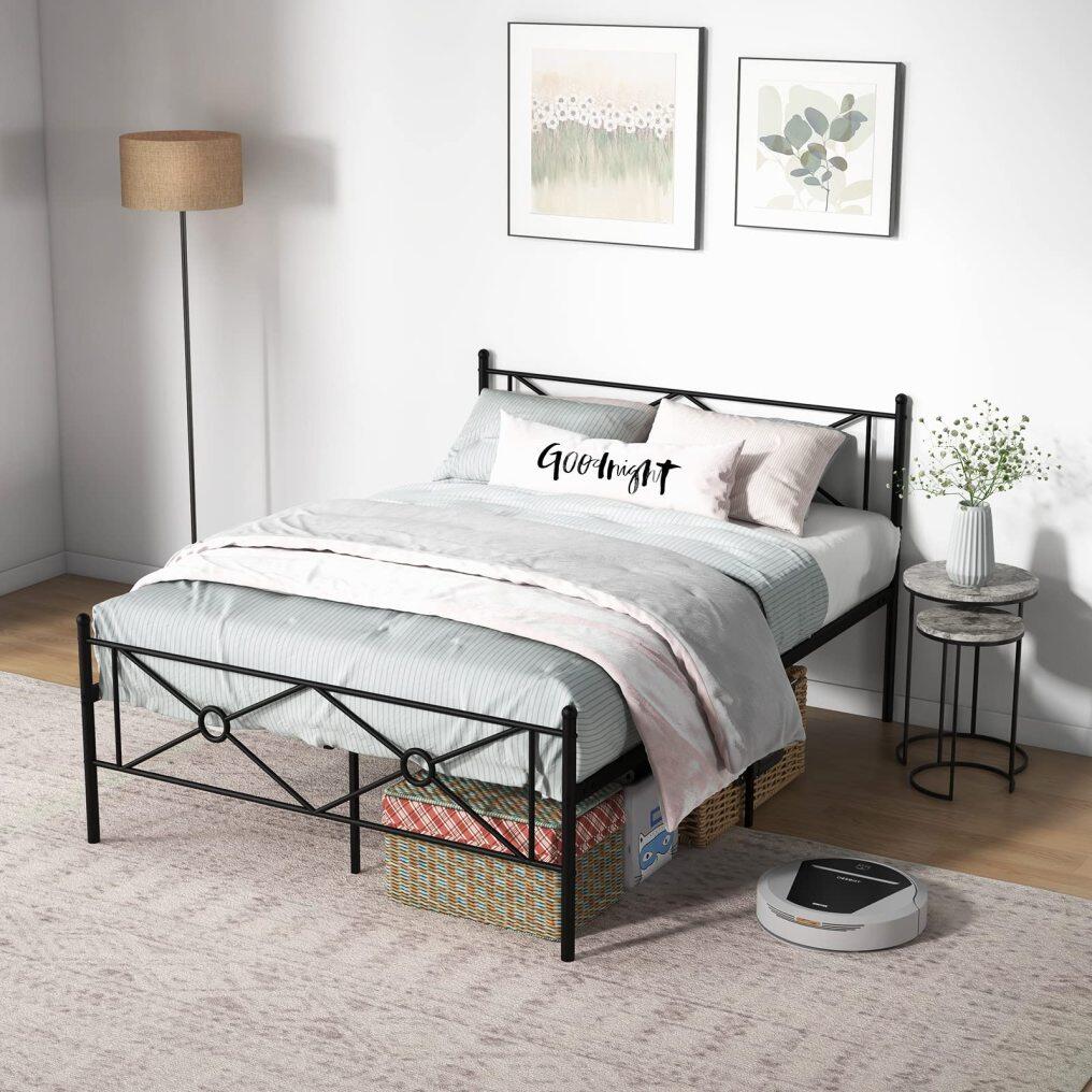 KOMFOTT Metal Bed Frame with Headboard & Footboard, Stable Structure