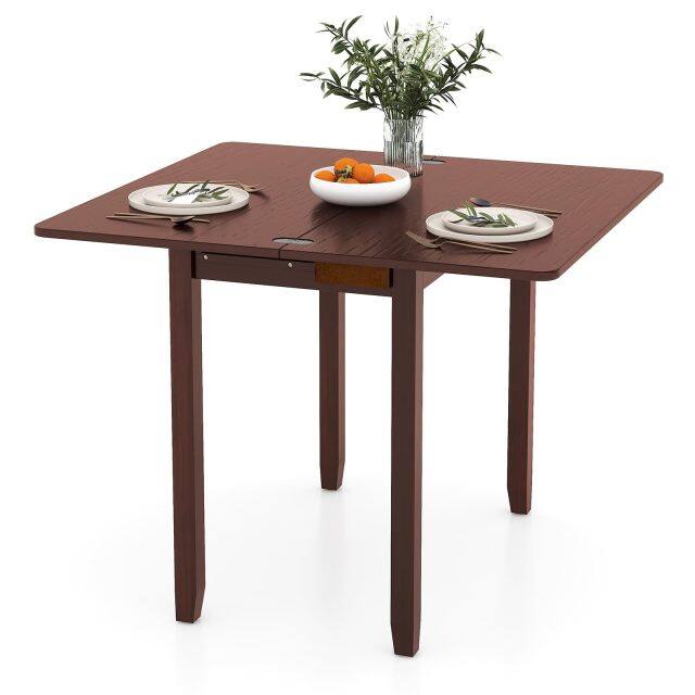 KOMFOTT Folding Dining Table for 4, Extendable Kitchen Table w/Hidden Storage & Rubber Wood Frame