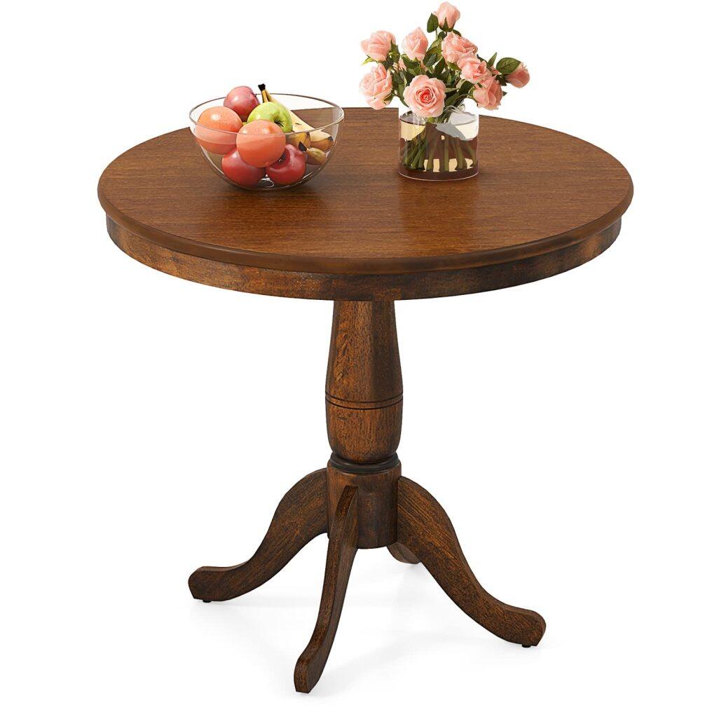 KOMFOTT Round Dining Table for 2-4 People, Wooden Kitchen Table with Spacious Table Top, Pedestal Base