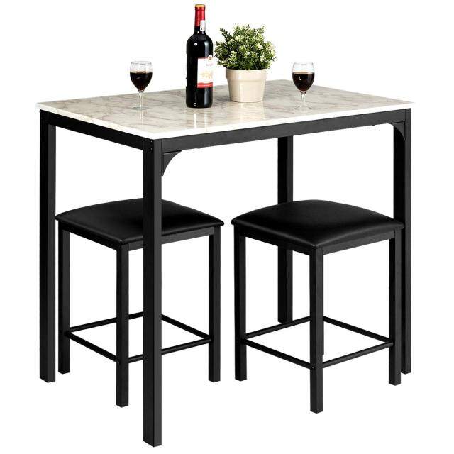 KOMFOTT 3 Piece Dining Table and Chairs Set with Faux Marble Tabletop 2 Chairs