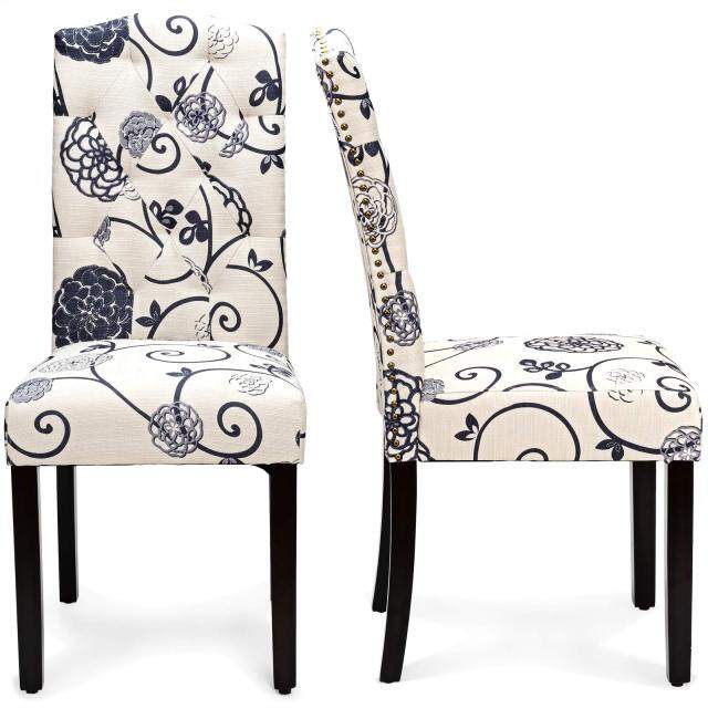 KOMFOTT Set of 2/4 Tufted Fabric Dining Chairs with Padded Seat and Tall Backrest