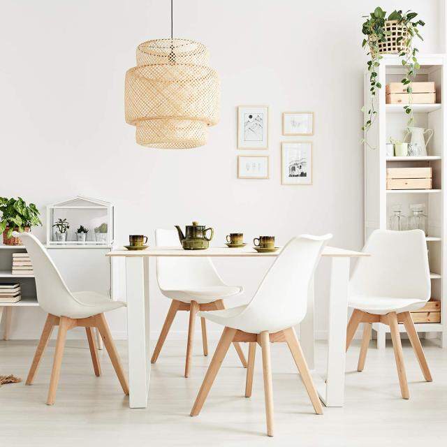 KOMFOTT Set of 4 Modern High Backrest Dining Chairs, Elegant Mid Century Side Chairs w/Padded Seat, Solid Wood Legs