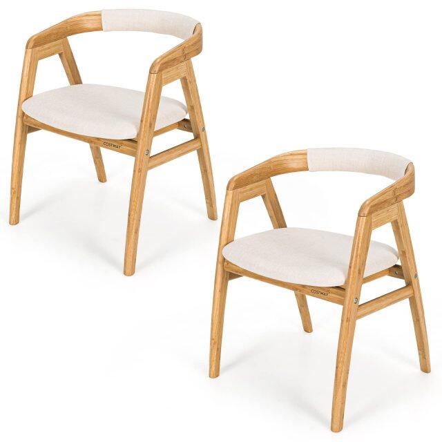 KOMFOTT Bamboo Accent Chair, Modern Painted Bamboo Leisure Chair w/Comfy Fiber Cushion, Curved Backrest, Solid Legs