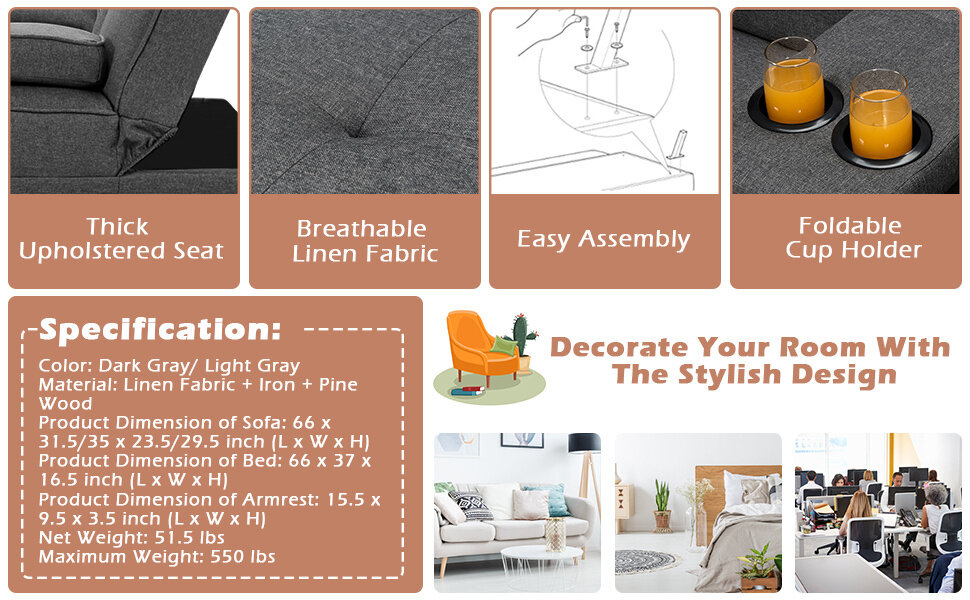 Modern Convertible Futon Sofa Bed