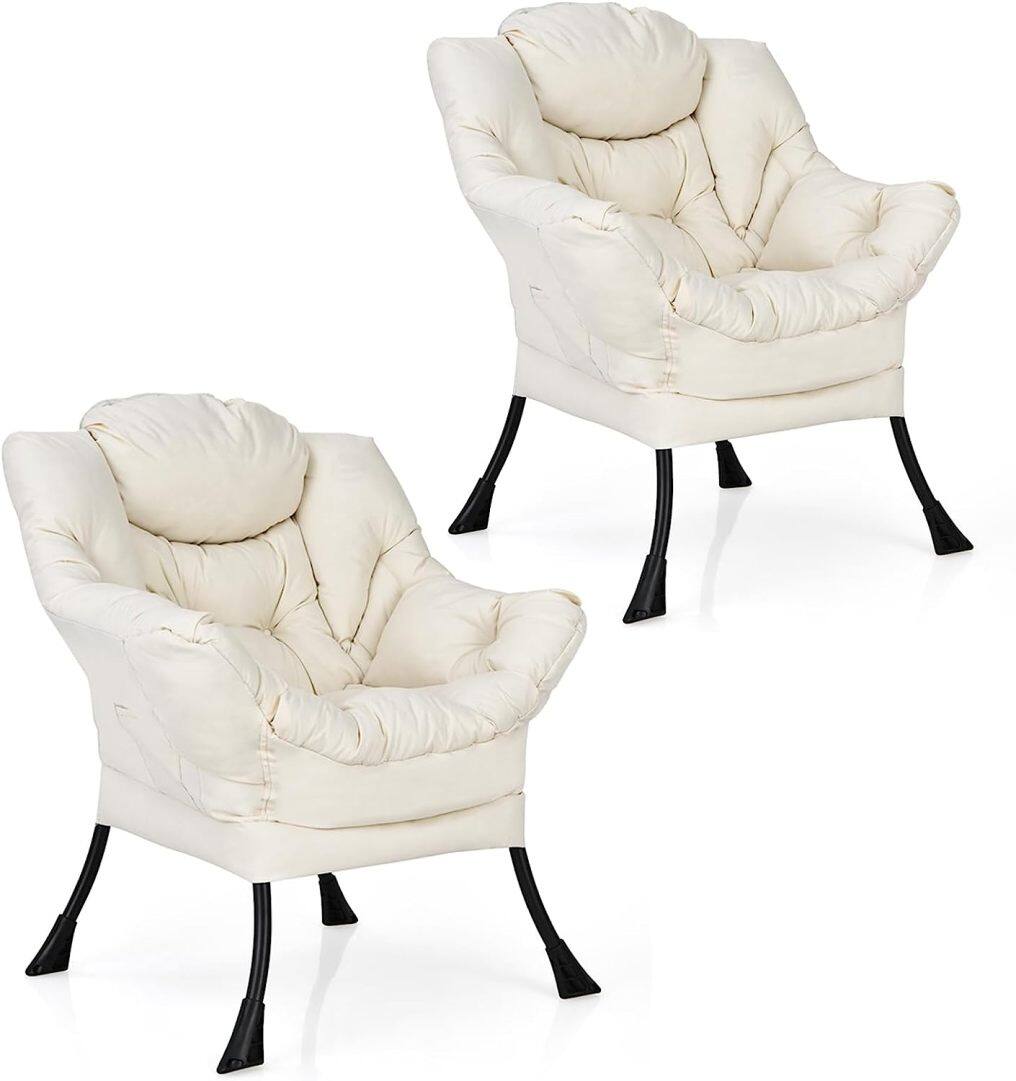 KOMFOTT Modern Lazy Chair, Upholstered Single Sofa Chair w/Armrests & Side Pocket