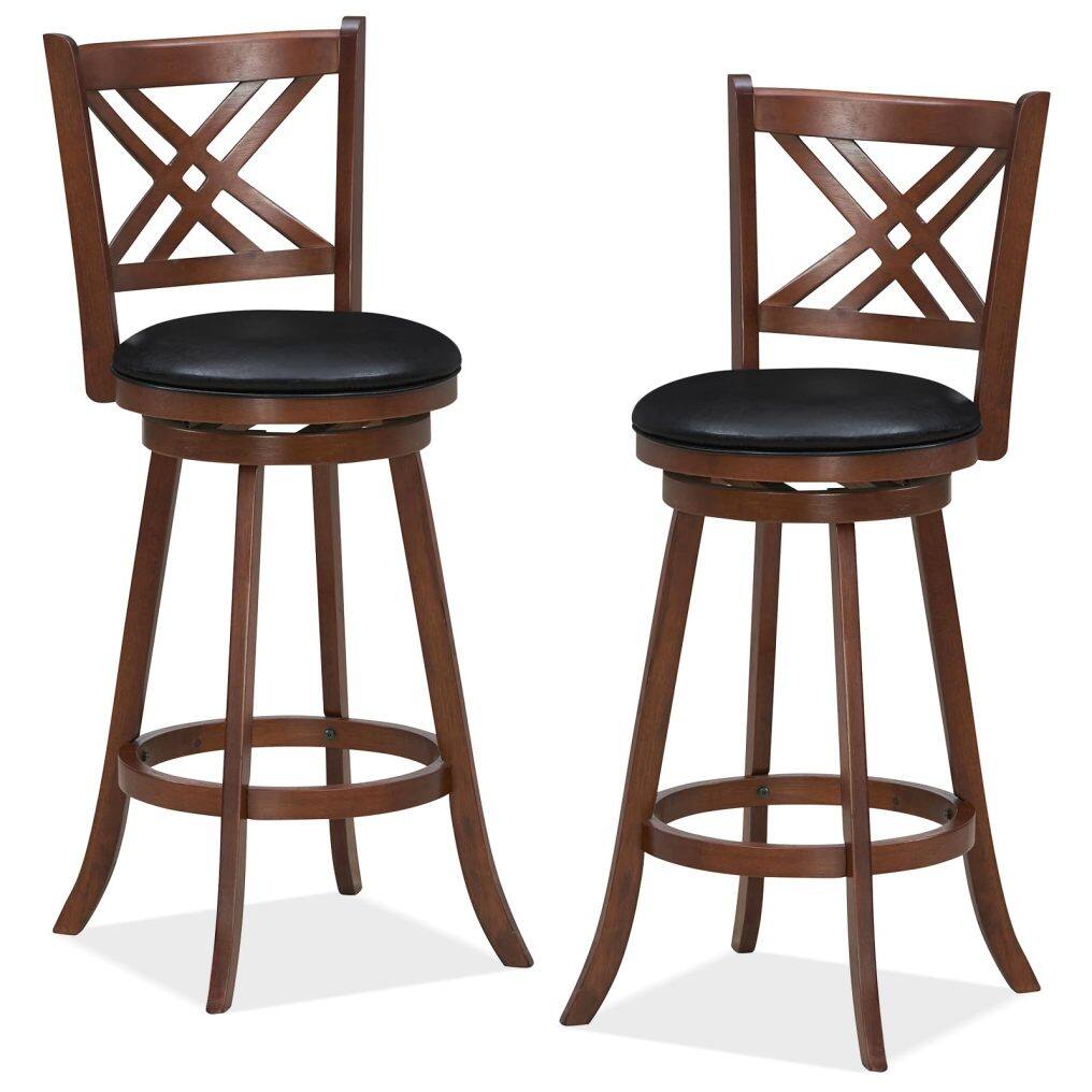 KOMFOTT 360° Swivel Barstools Set of 2/4, 29" Bar Height Bar Chairs with Back & Footrest