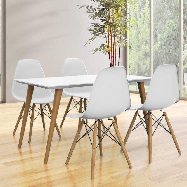 KOMFOTT Pre Assembled Mid Century Modern Dining Chairs Set of 4 with Wood Legs, Shell Lounge Plastic Chairs