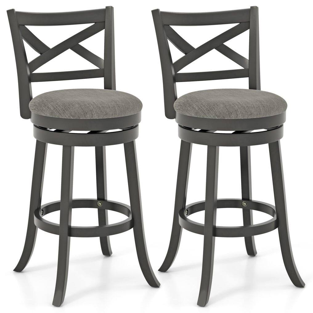 KOMFOTT Wood Swivel Bar Stools Set of 2/4, Counter Height Swivel Chairs with Hollow Back & Soft-Padded Seat