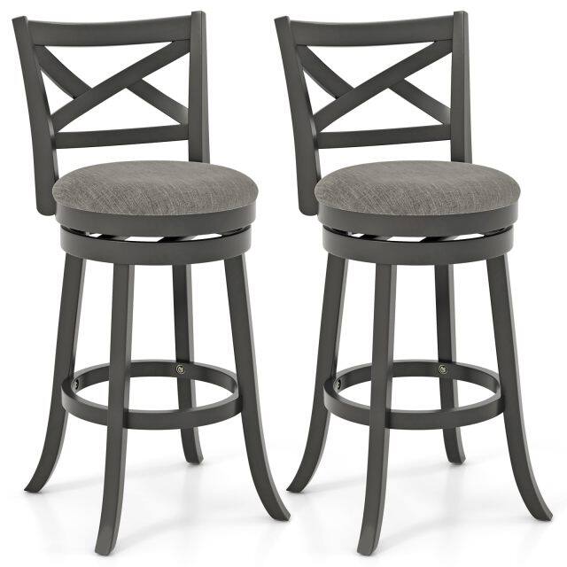 KOMFOTT Wood Swivel Bar Stools Set of 2/4, Counter Height Swivel Chairs with Hollow Back & Soft-Padded Seat