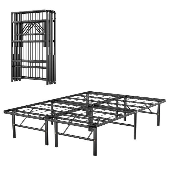 KOMFOTT 14 Inch Foldable Metal Platform Bed Frame, Tool-Free Assemble, Heavy Duty Folding Bed Frame w/Steel Slat & Underbed Storage