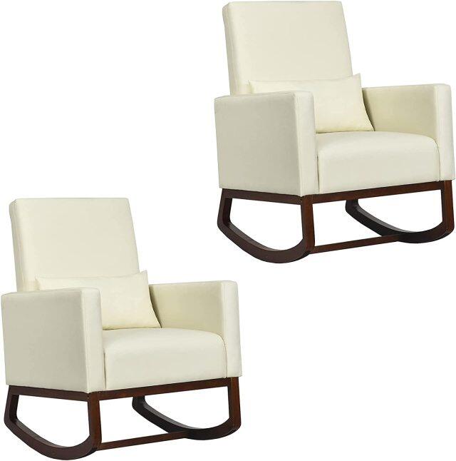 KOMFOTT Upholstered Rocking Chair, Modern High Back Armchair, Comfortable Rocker with Fabric Padded Seat, Waist Pillow