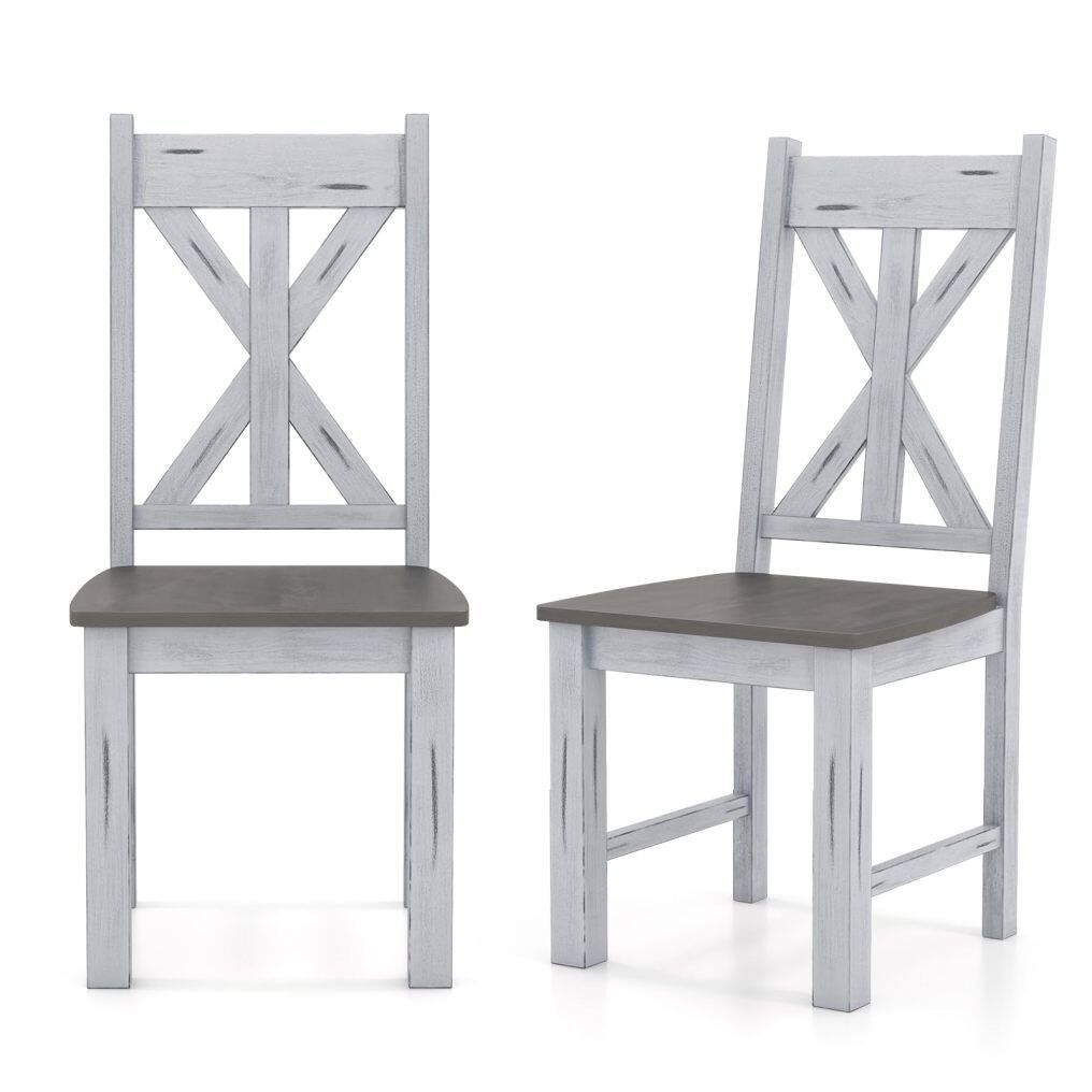 KOMFOTT Retro Wooden Dining Chairs Set of 2/4, Farmhouse Kitchen Chairs w/Rubber Wood Frame, Elegant Hollowed Backrest