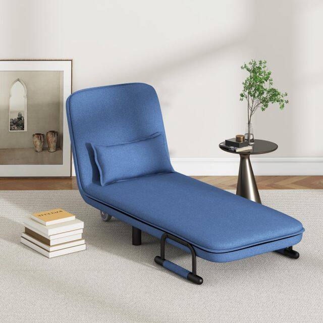 KOMFOTT Convertible Chair Bed with 5-Position Adjustable Backrest & Lumbar Pillow, 2 Lockable Casters