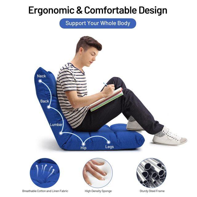 KOMFOTT Folding Gaming Floor Chair,Adjustable 14-Position Floor Sofa with Back Support