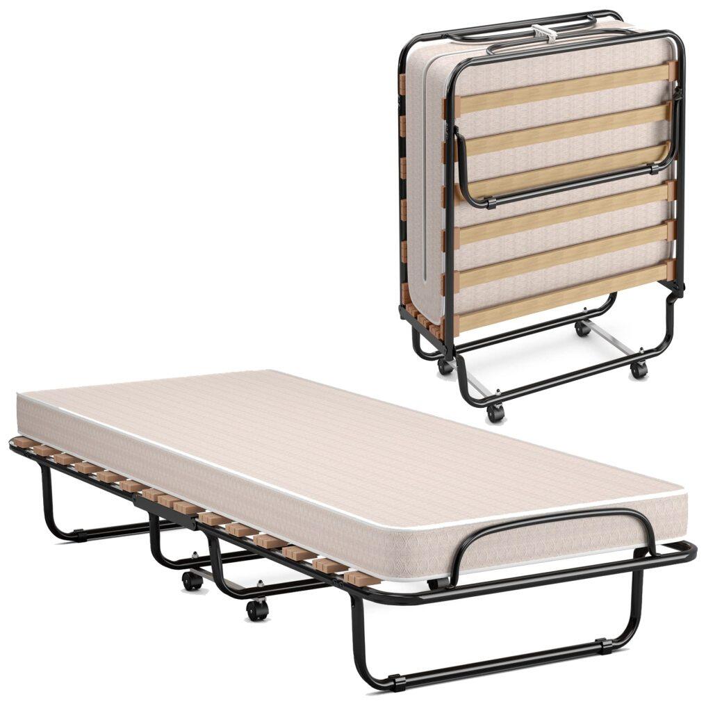KOMFOTT Portable Folding Rollaway Bed with Steel Frame & Memory Foam Mattress