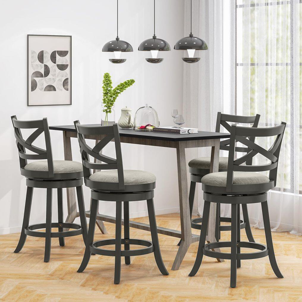 KOMFOTT Wood Swivel Bar Stools Set of 2/4, Counter Height Swivel Chairs with Hollow Back & Soft-Padded Seat