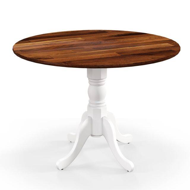 KOMFOTT Wood Round Dining Table for 4 People with Round Tabletop & Curved Trestle Legs