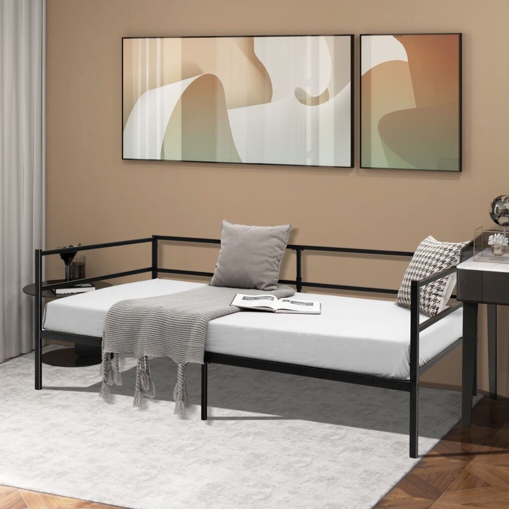 KOMFOTT Twin Size Metal Daybed Frame, Heavy-Duty Steel Slats Support Sofa Bed