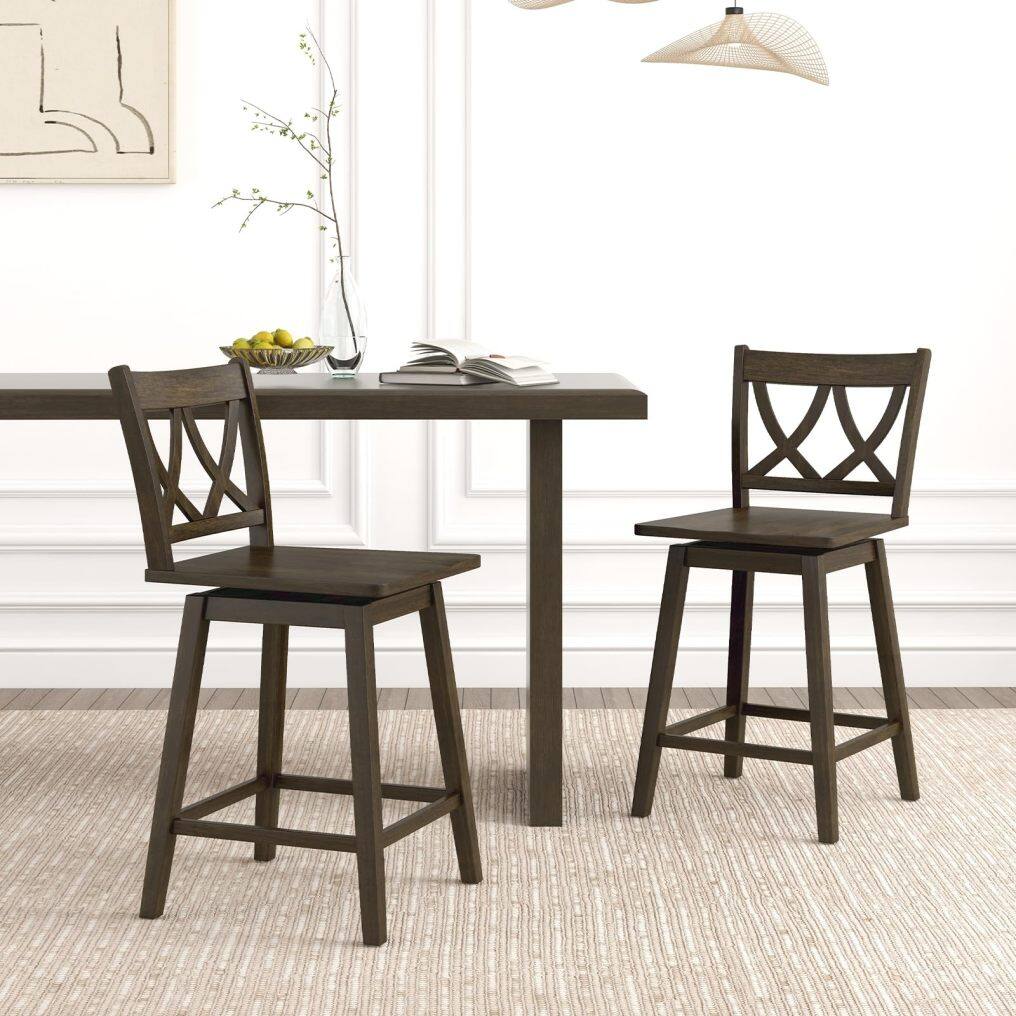 KOMFOTT Swivel Wooden Bar Stools Set of 2/4 with Rubber Wood Frame, Footrest & Ergonomic Backrest