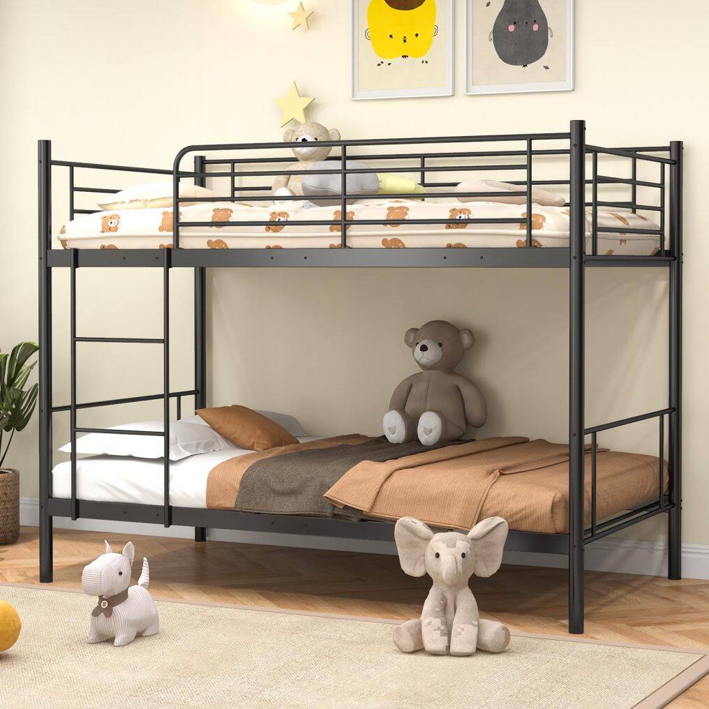 KOMFOTT Twin Over Twin Metal Bunk Bed with Ladder & Full-Length Guardrails