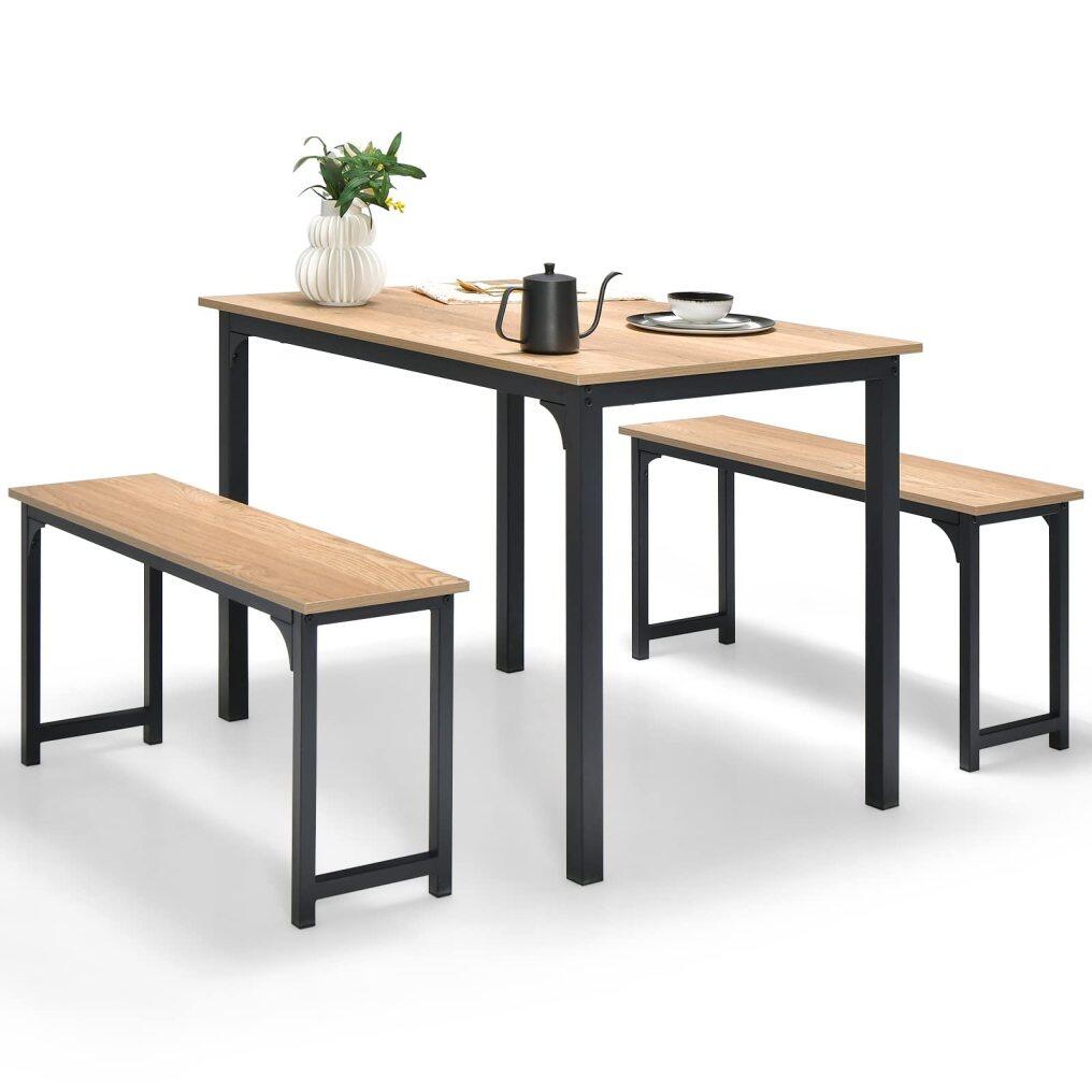 KOMFOTT Dining Table Set for 4, 3-Piece Kitchen Table with 2 Benches