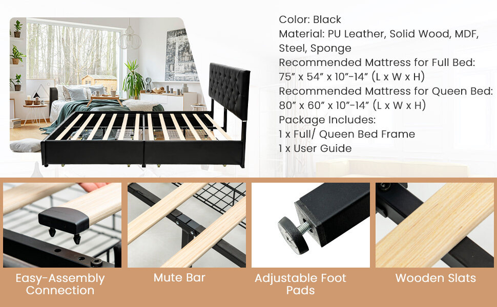 Adjustable Headboard & Solid Wooden Slats