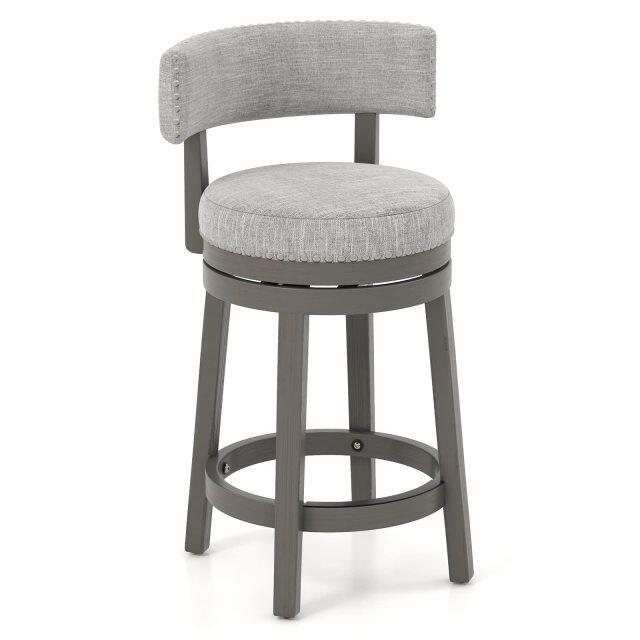 KOMFOTT Modern 360° Swivel Bar Stool with Upholstered Back & Seat, Solid Rubber Wood Legs & Round Footrest