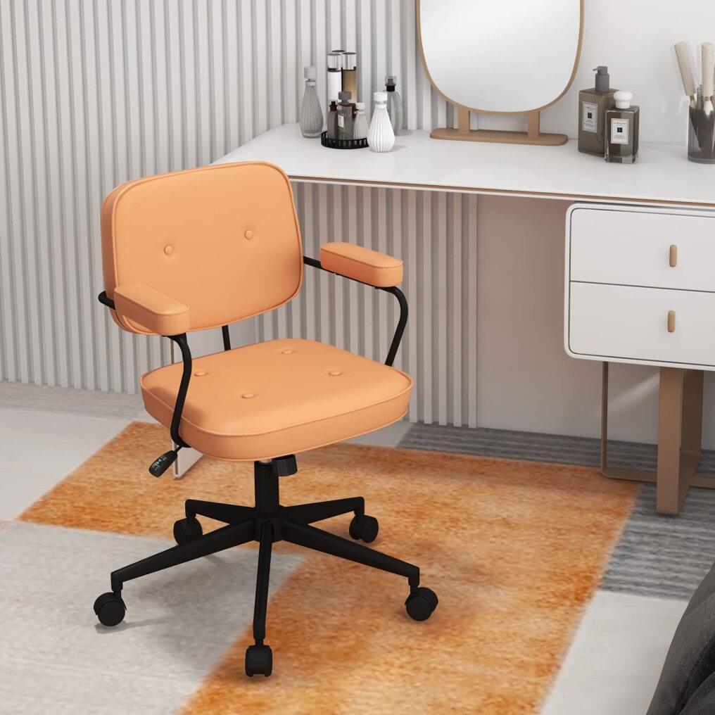 KOMFOTT Mid Century Leather Height Adjustable Office Chair with Rocking Backrest & Padded Armrest
