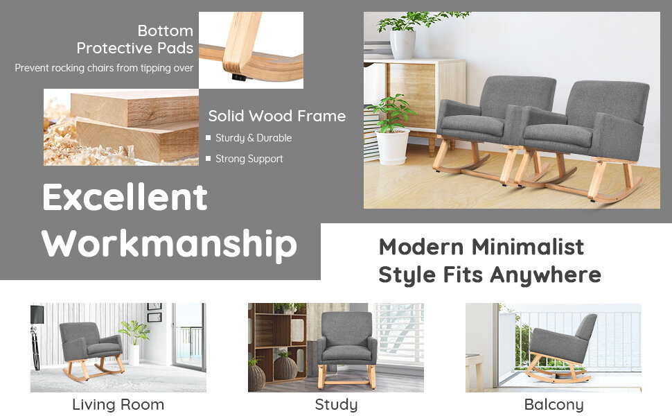 Upholstered Rocking Chair with Fabric Padded Seat