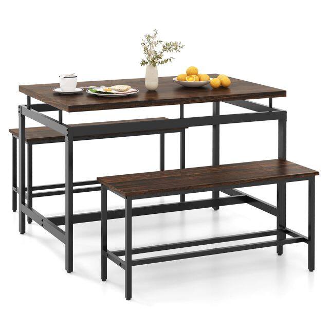 KOMFOTT Dining Table Set for 4 with 2 Benches, Metal Frame
