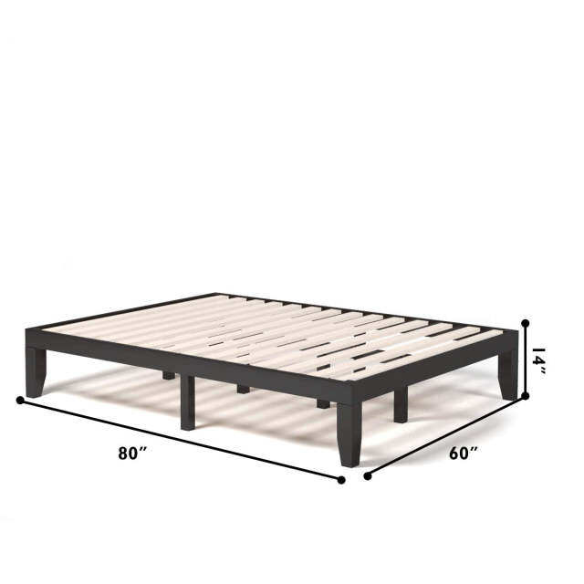 KOMFOTT Wood Platform Bed Frame, Solid Wood Mattress Foundation with Rubber Wood Frame
