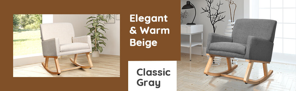 Upholstered Rocking Chair with Fabric Padded Seat