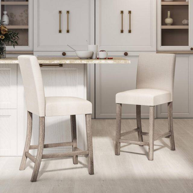 KOMFOTT Upholstered Counter Height Bar Stools Set of 2/4 with Ergonomic Backrest, Solid Wood Frame