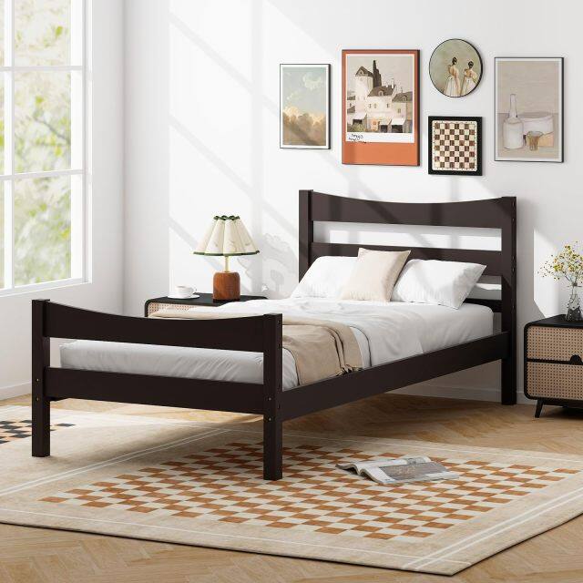 KOMFOTT Wood Twin Bed Frames with Headboard