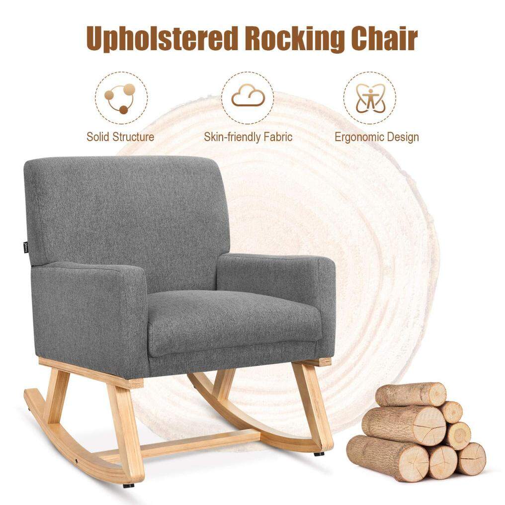 KOMFOTT Upholstered Rocking Chair with Fabric Padded Seat and Solid Wood Base
