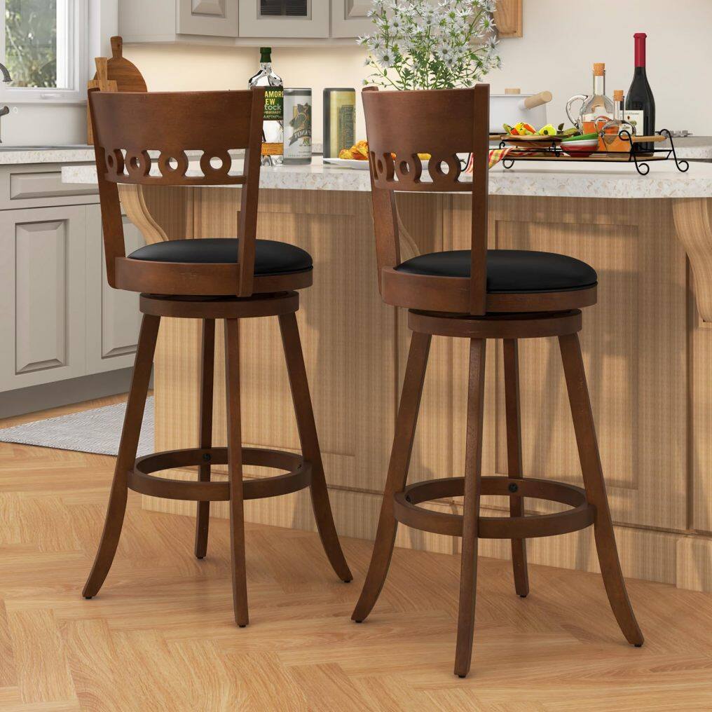KOMFOTT Swivel Bar Stools Set of 2/4, Bar Chairs with Back, Rubber Wood Frame