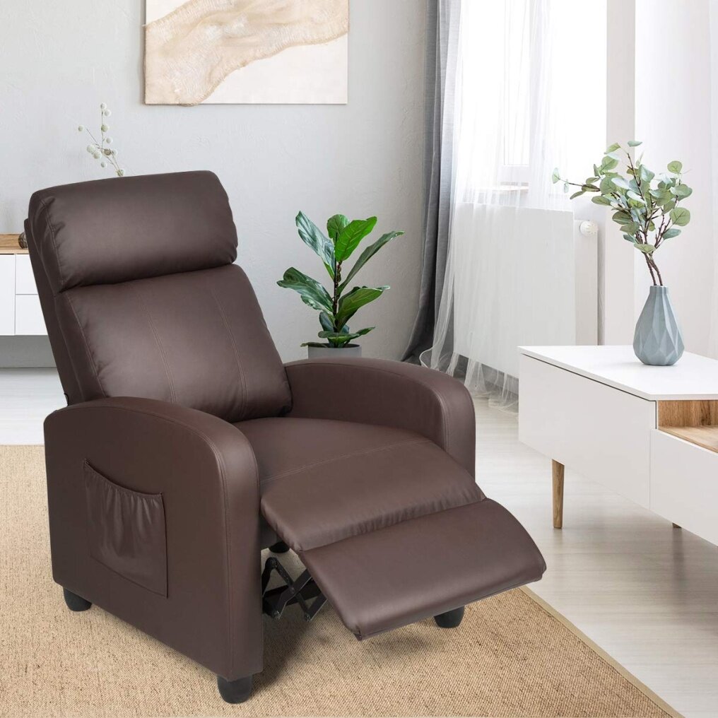 KOMFOTT Recliner Chair for Living Room, Recliner Sofa Wingback Chair w/Massage Function