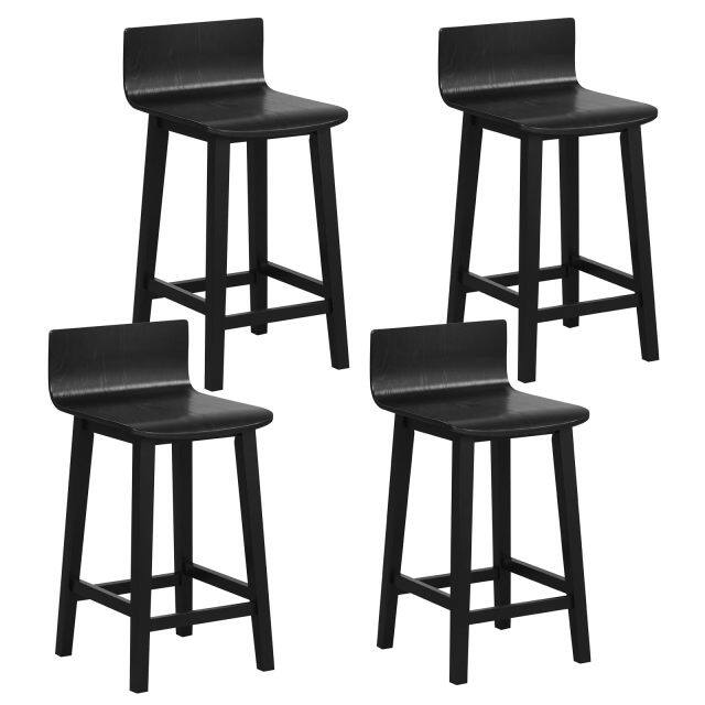 KOMFOTT Solid Wood Bar Stools Set of 2/4, Counter Height Chairs with Low Back and Footrest