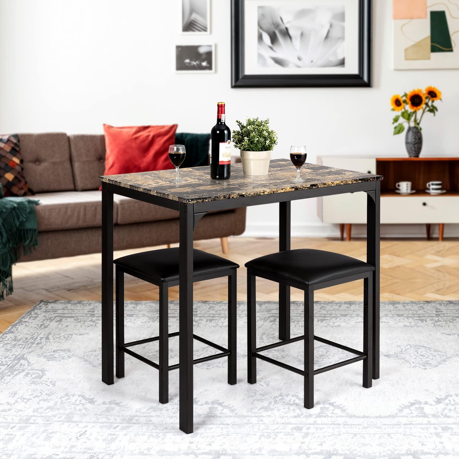 KOMFOTT 3 Piece Dining Table and Chairs Set with Faux Marble Tabletop