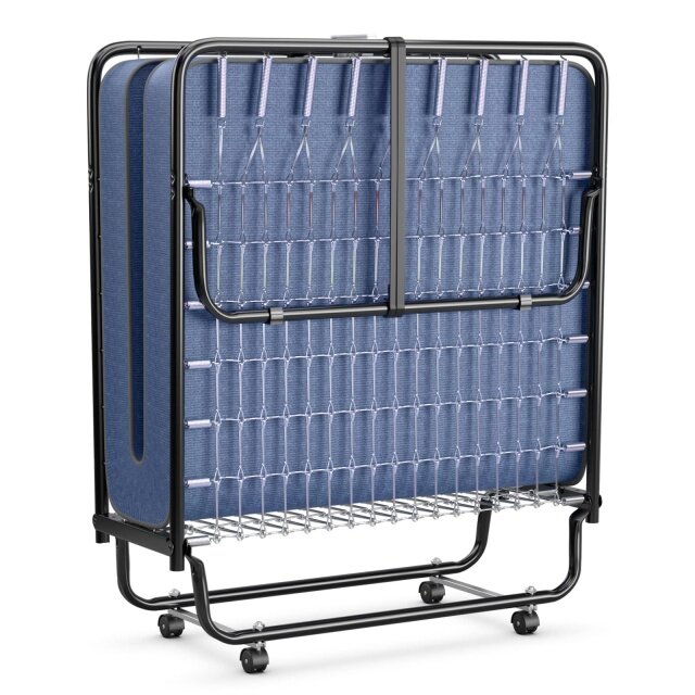 KOMFOTT Folding Guest Bed with Mattress, Twin Size Portable Rollaway Bed 5-Inch Memory Foam Mattress