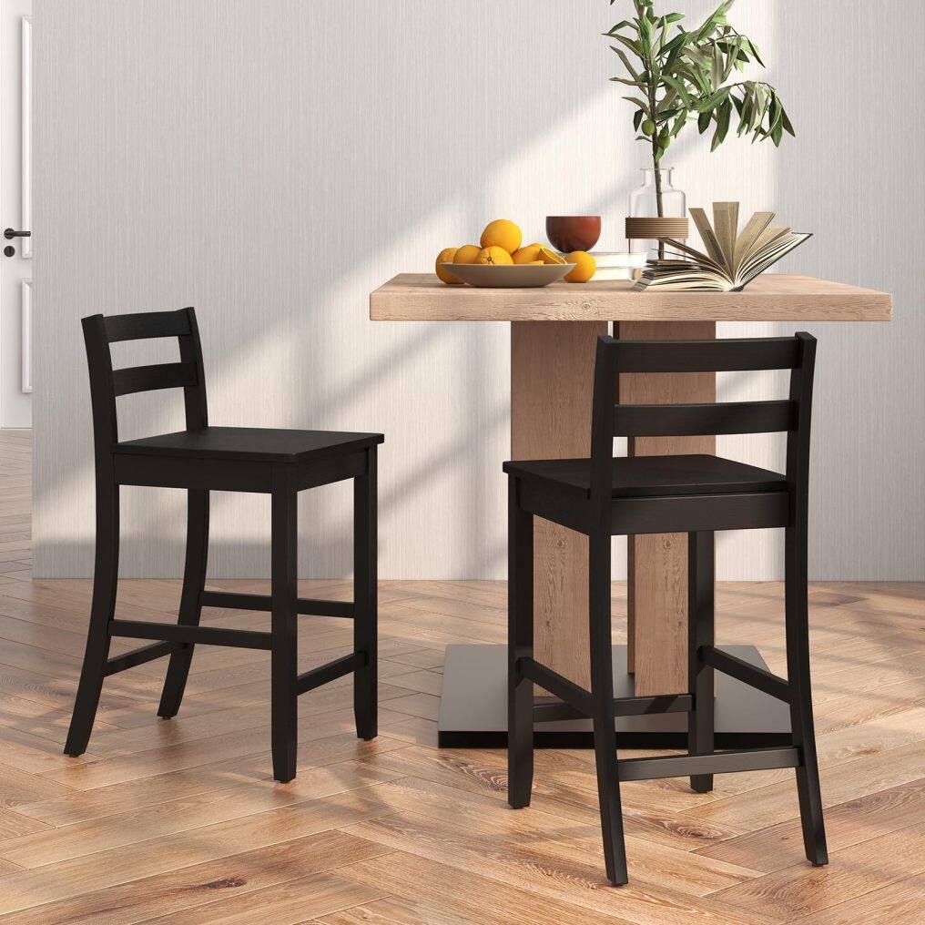KOMFOTT Wooden Bar Stools Set of 2/4, 24-Inch Counter Height Stools with Ergonomic Backrest & Footrest