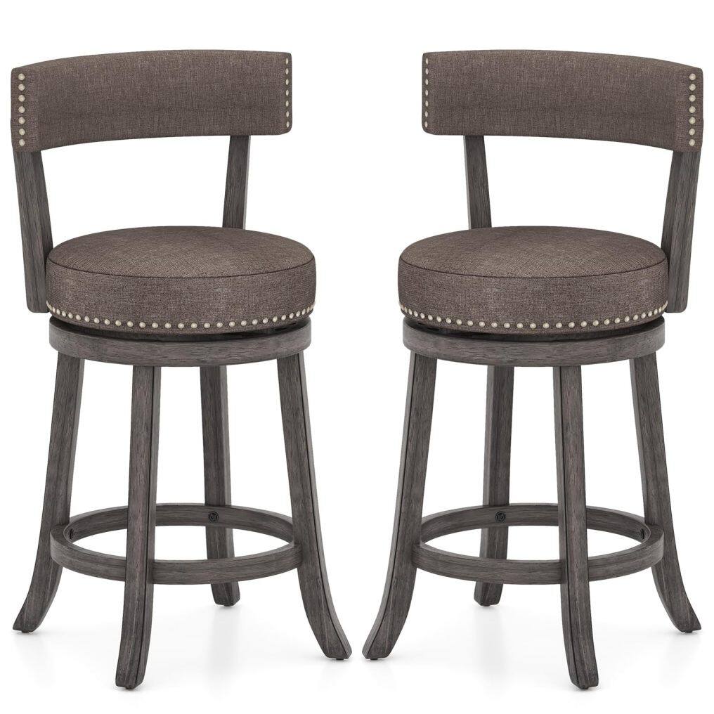 KOMFOTT Swivel Counter Height Bar Stools Set of 2/4 with Footrest, Rubber Wood Frame