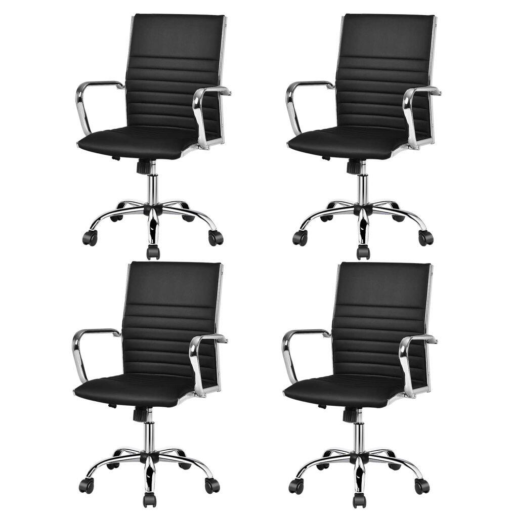 KOMFOTT Ribbed Office Chair, Ergonomic Modern Leather Desk Chair with Adjustable Height & Arms, Swivel Mid Back Executive Conference Room Chairs