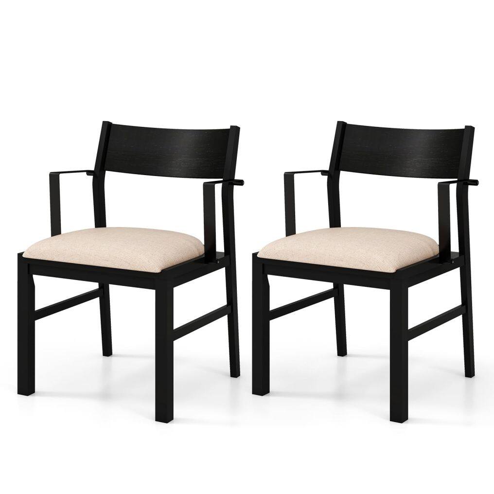 Komfott Dining Chairs Set of 2/4 with Padded Seat, Metal Armrest, Solid Rubber Wood Legs