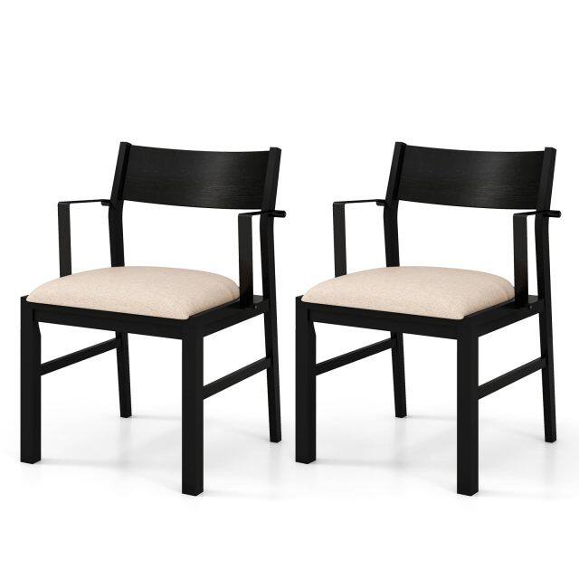 Komfott Dining Chairs Set of 2/4 with Padded Seat, Metal Armrest, Solid Rubber Wood Legs