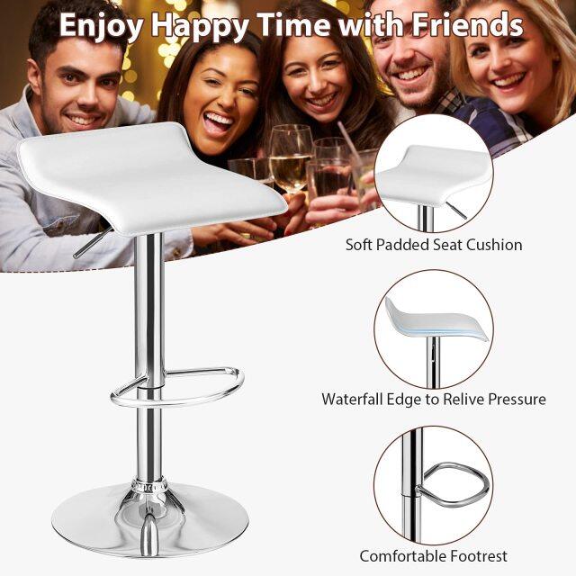 KOMFOTT Bar Stools Set of 2/4, Adjustable Swivel PU Leather Barstools w/Footrest, Chrome Base
