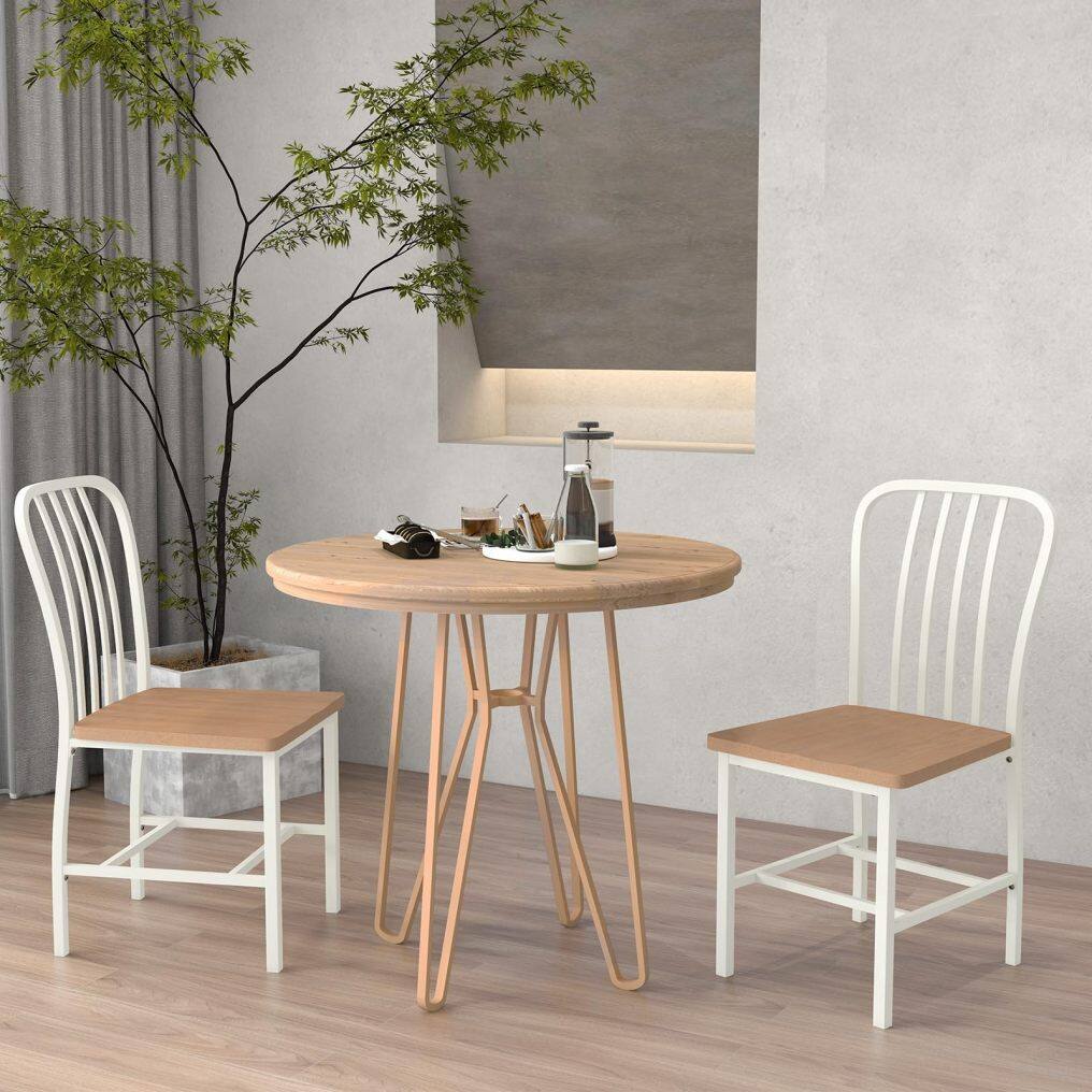 KOMFOTT Dining Chairs Set of 2/4 with Slat Back, Solid Metal Frame