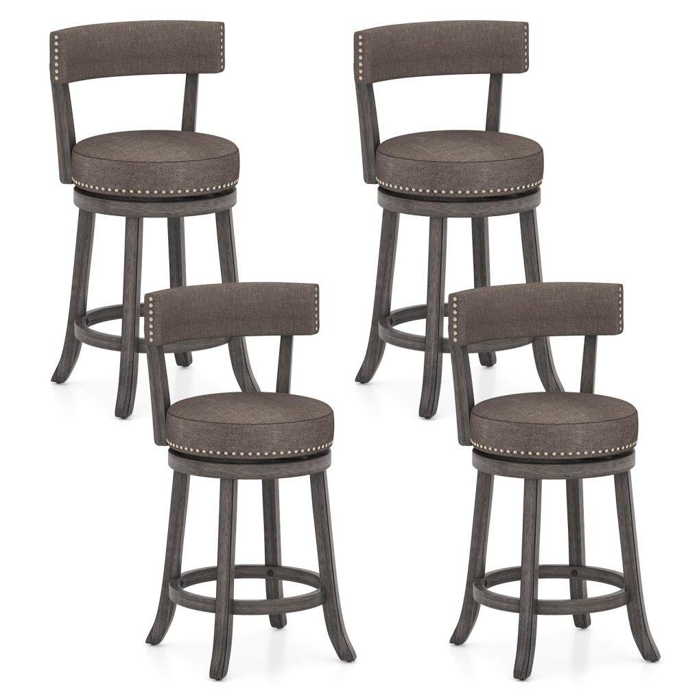 KOMFOTT Swivel Counter Height Bar Stools Set of 2/4 with Footrest, Rubber Wood Frame