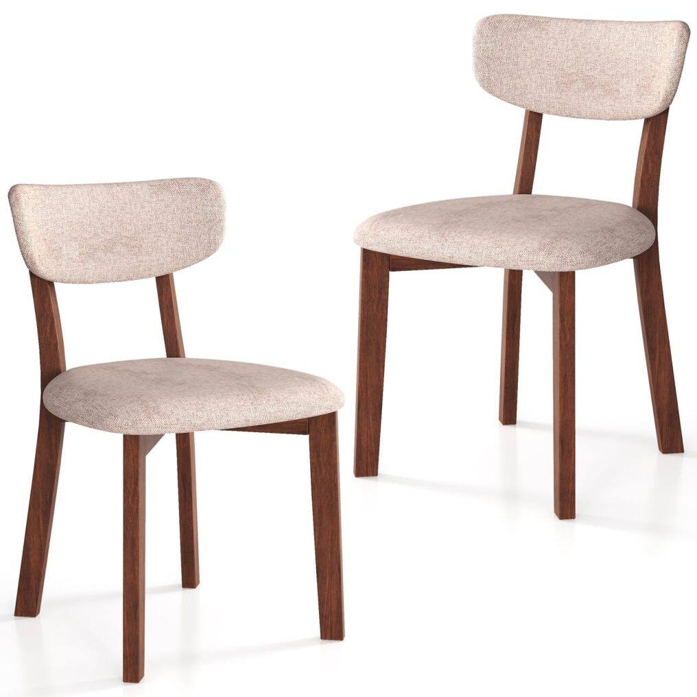 KOMFOTT Dining Chairs Set of 2/4, Upholstered Mid-Back Kitchen Chairs with Solid Rubber Wood Frame, Curved Backrest & Padded Seat Cushion