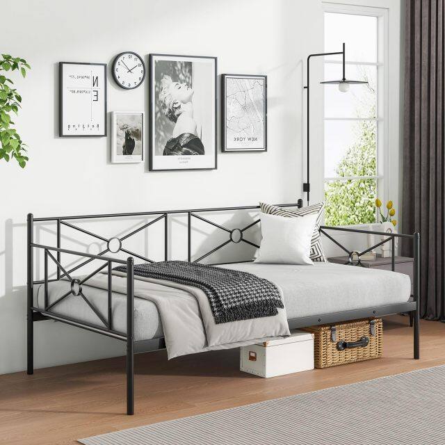 KOMFOTT Twin Size Metal Daybed Frame, Multifunctional Sofa Guest Bed with Headboard